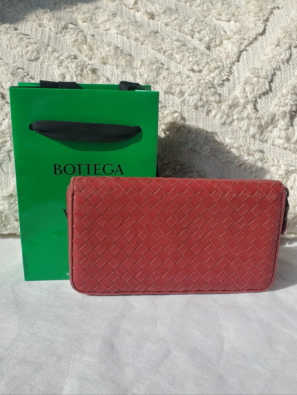 Bottega Veneta Red Intrecciato Leather Wallet